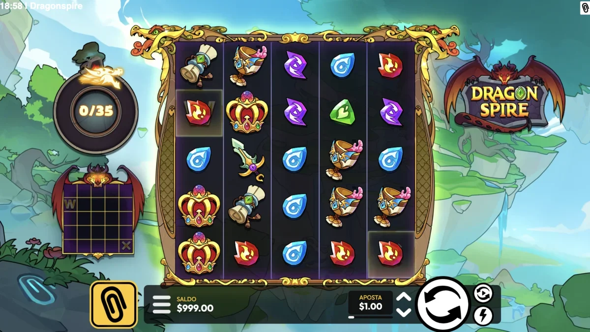 Dragonspire base game showing spinning reels