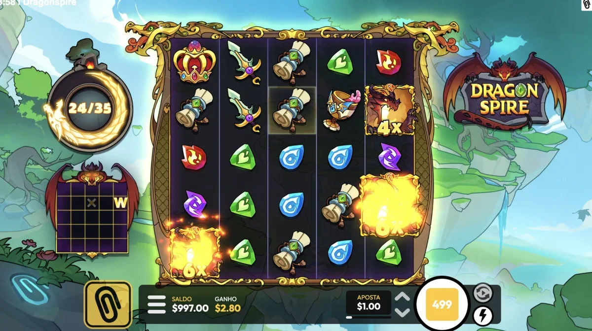 Dragonspire big win celebration screen