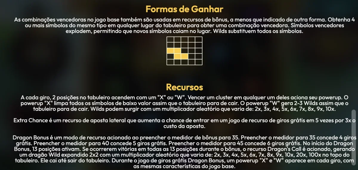 Dragonspire complete paytable with all symbol combinations